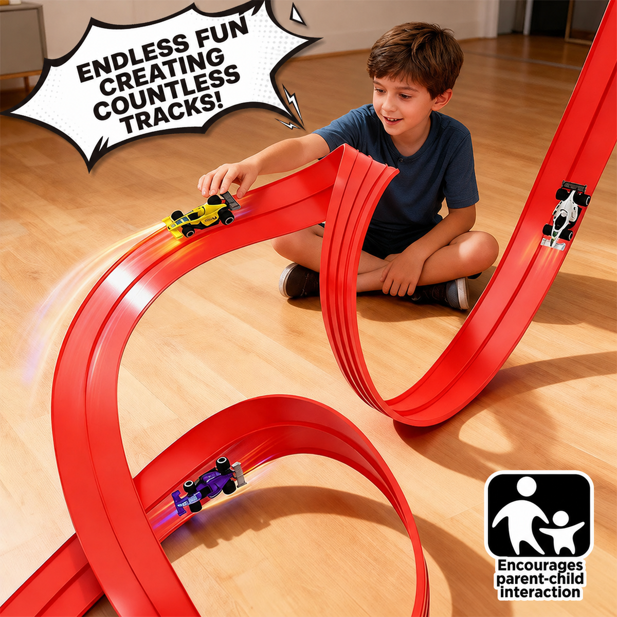 Montessori FlexTrack™ – Flexible Car Track +4 FREE Cars